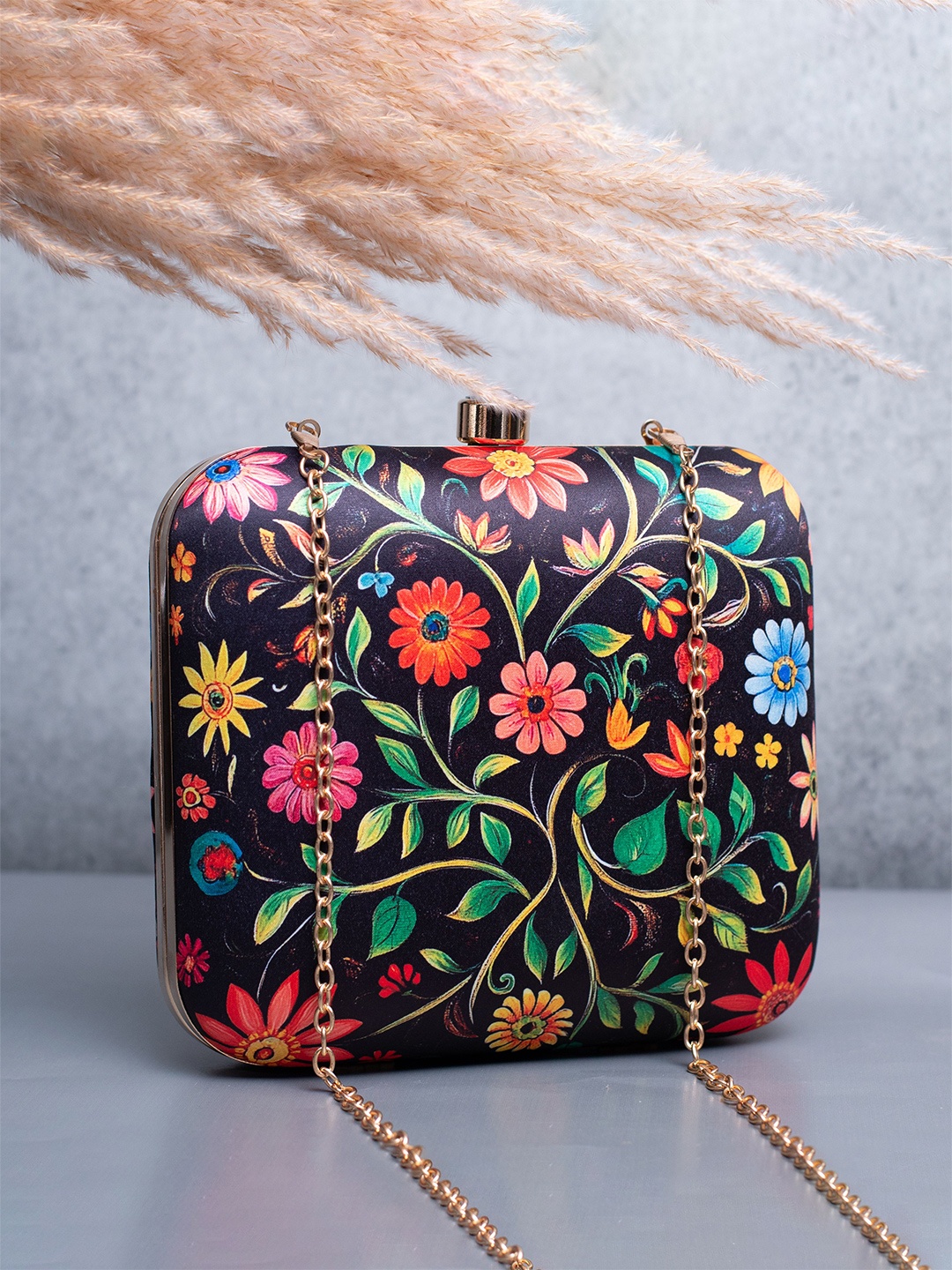 

ARTKLIM Printed Box Clutch, Black