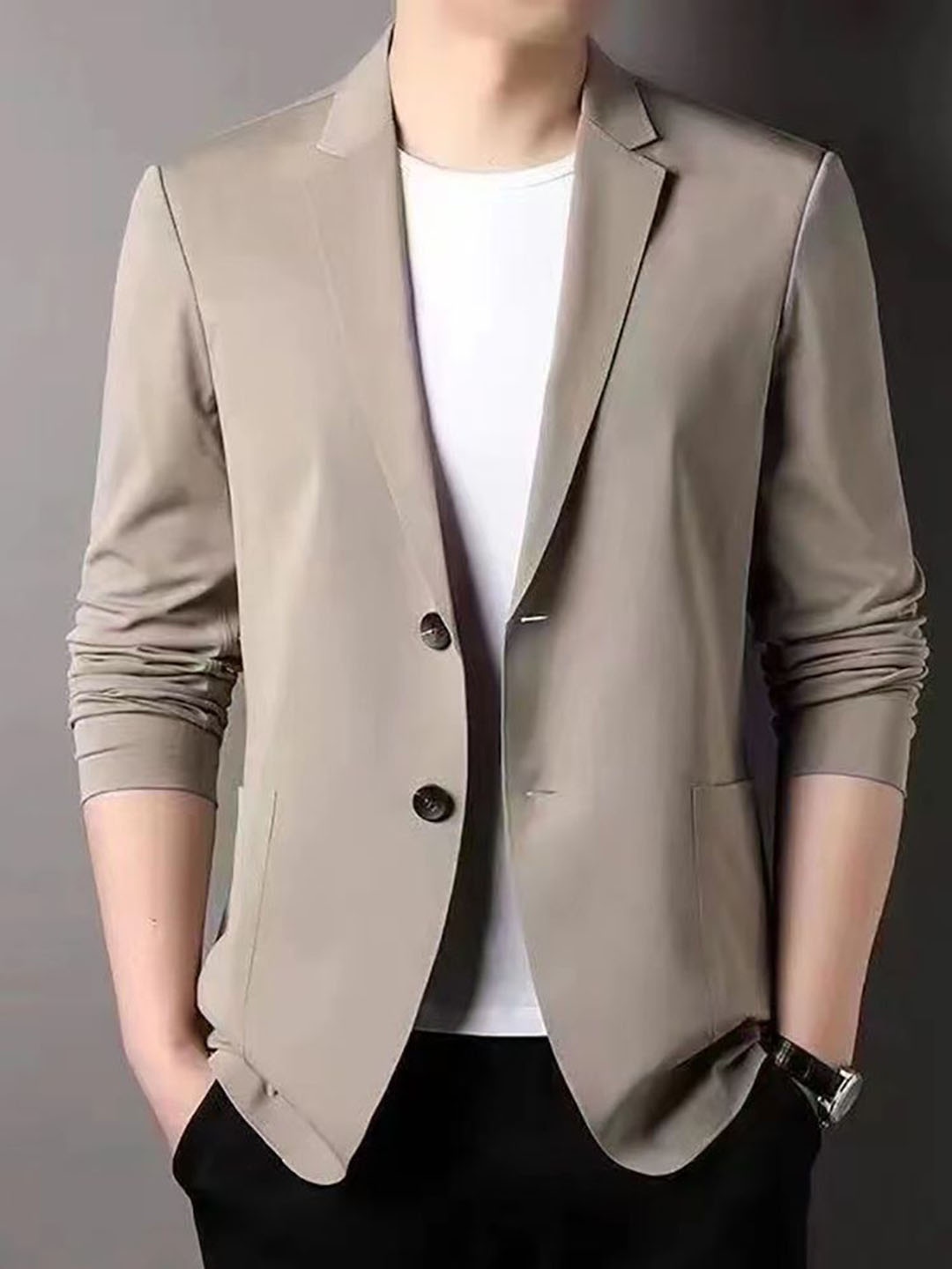 

StyleCast x Revolte Men Lightweight Open Front Jacket, Khaki