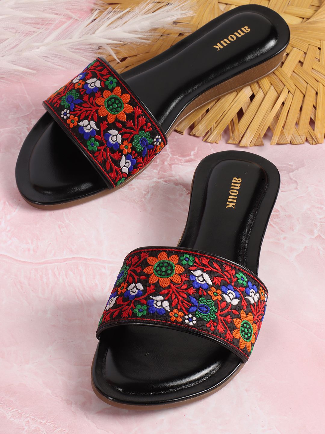 

Anouk Women Printed Party Open Toe Flats, Black