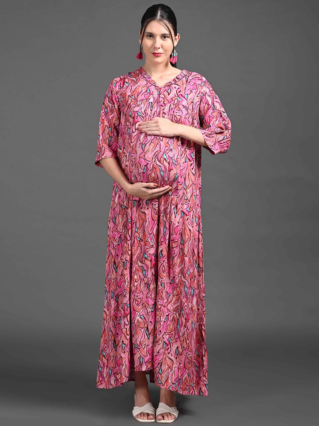 

GOLDSTROMS Floral Print Maternity Maxi Dress, Fuchsia