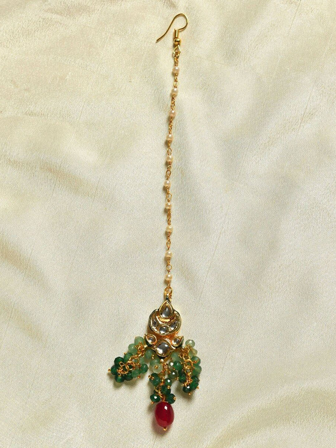 

JAYPORE Gold-Plated Artificial Beads Studded Maang Tikka Head Jewellery