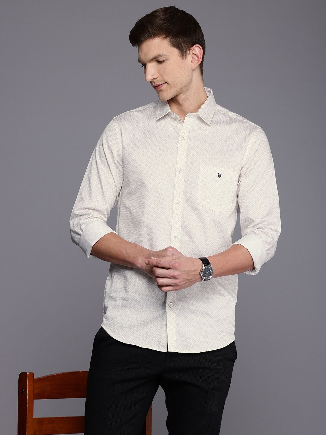 

Louis Philippe Sport Pure Cotton Super Slim Fit Opaque Printed Casual Shirt, White