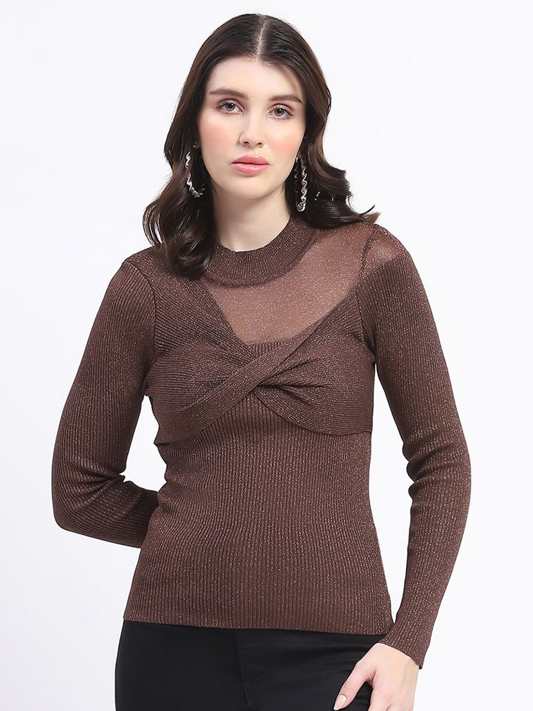 

Madame Women Pullover with Embellished Detail, Brown