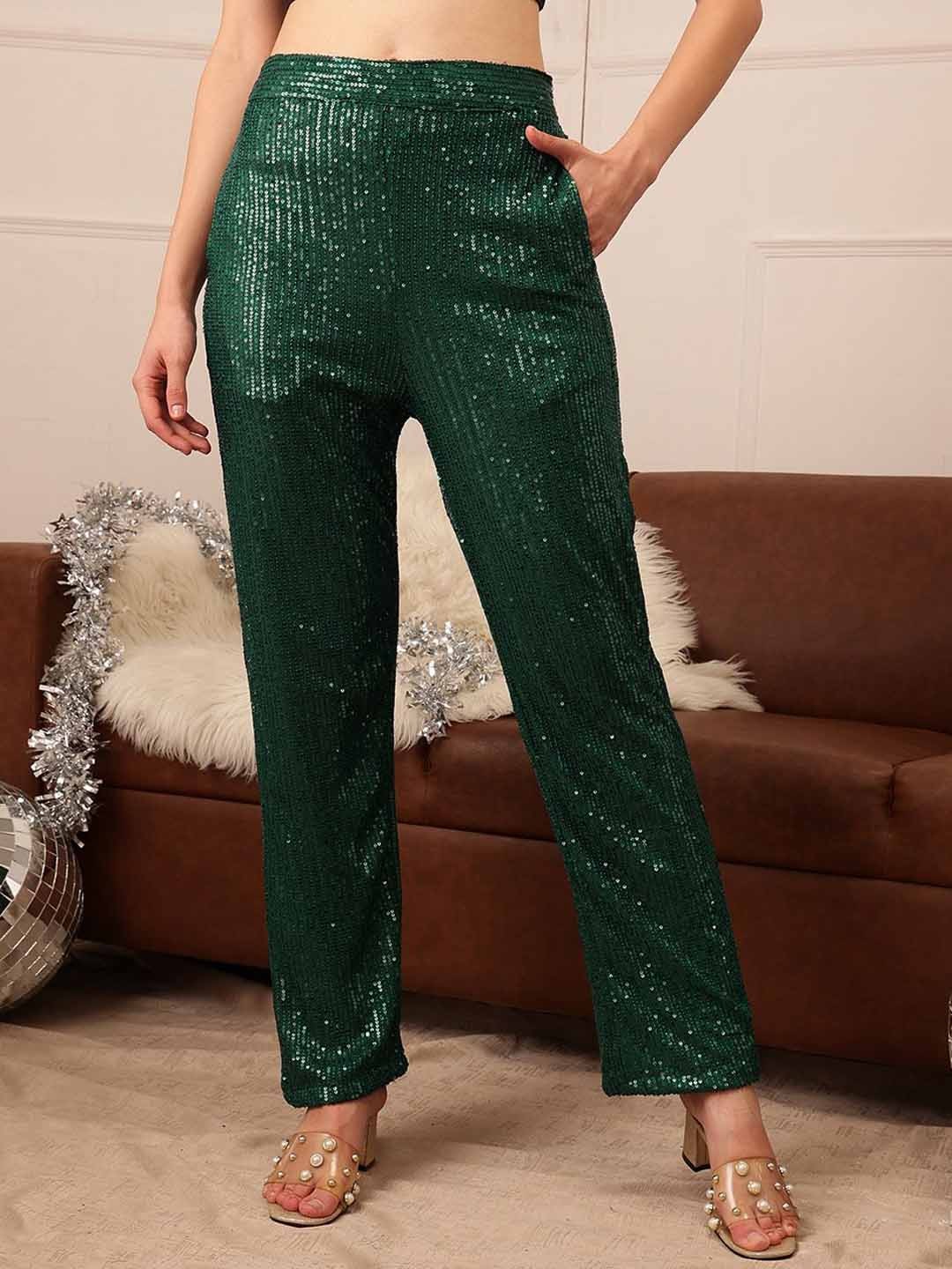 

The Roadster Lifestyle Co Embellished Mid Rise Trousers, Green