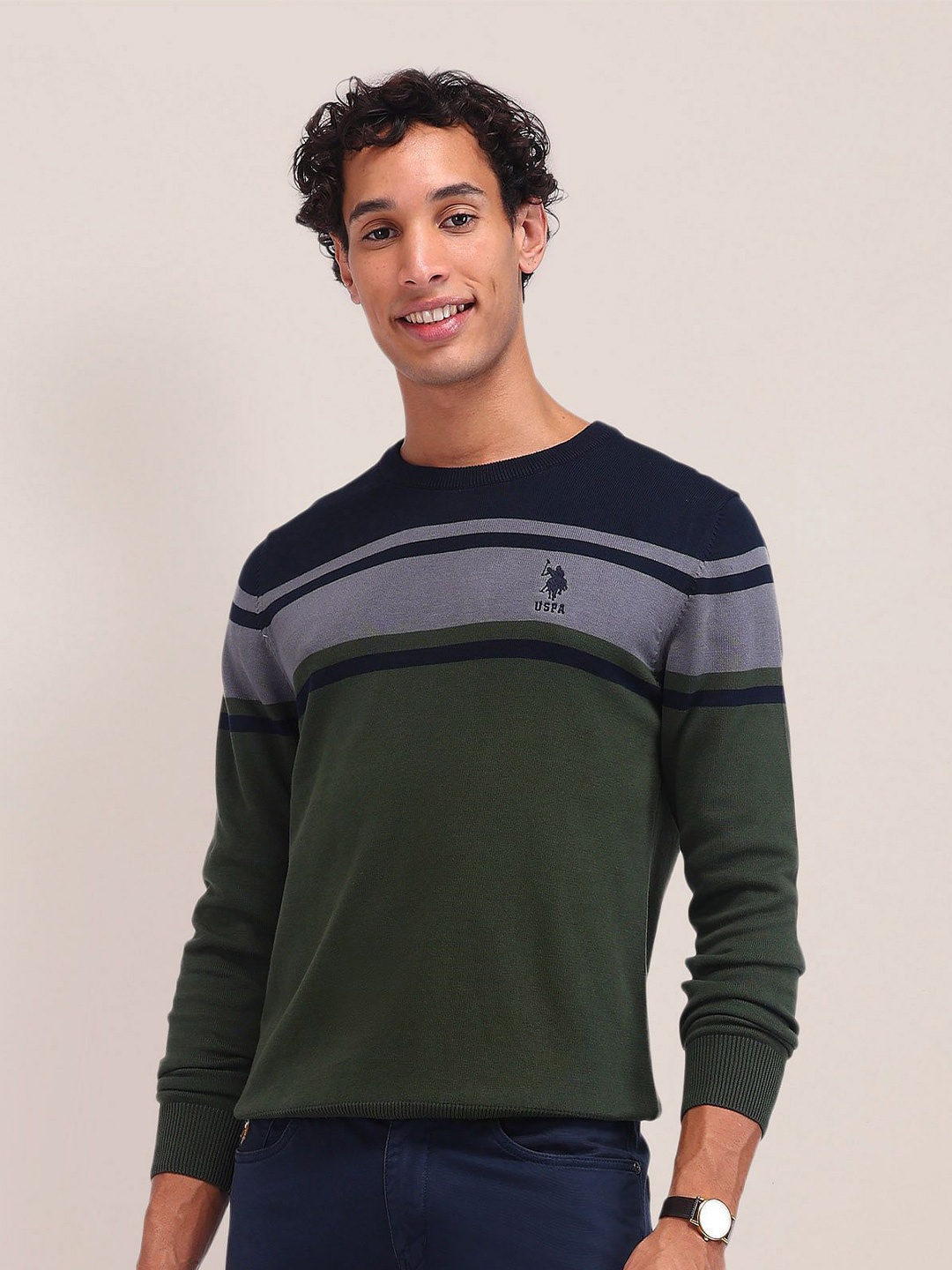 

U.S. Polo Assn. Men Striped Pullover, Blue