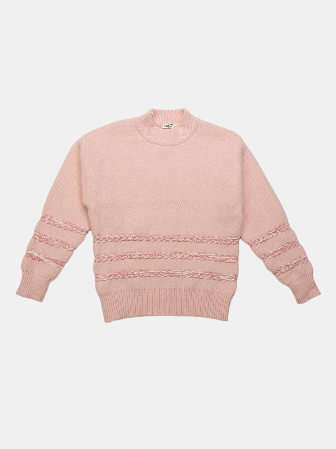 

Albion By CnM Girls Cable Knit Woollen Pullover with Embroidered Detail, Pink