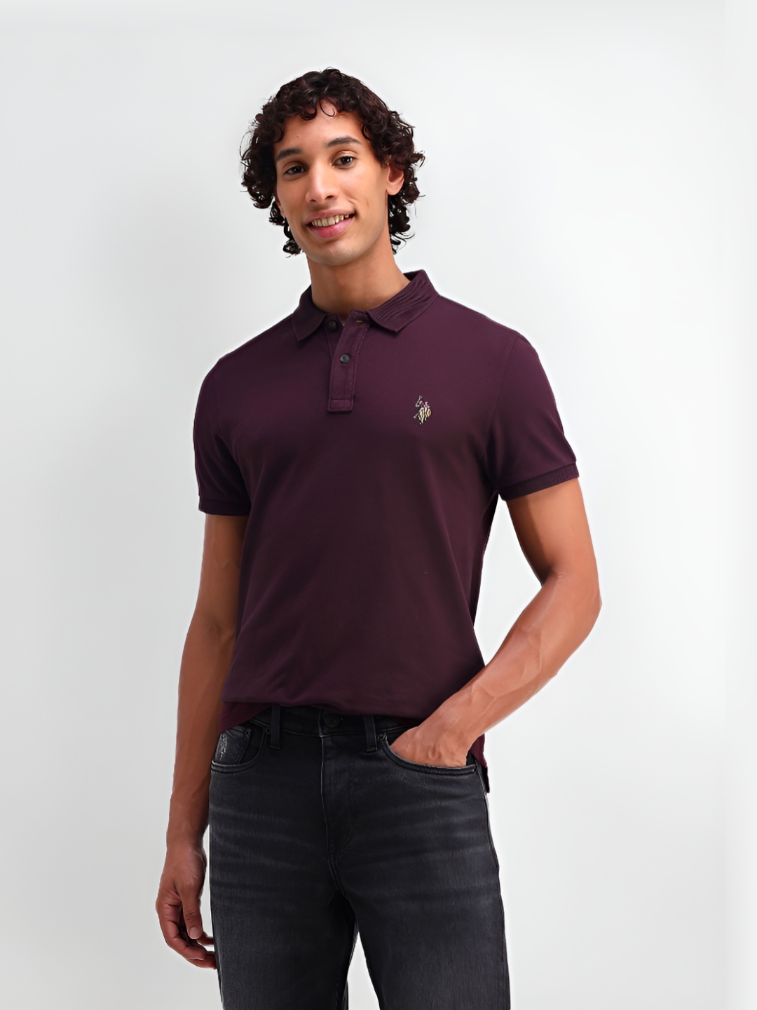 

U.S. Polo Assn. Denim Co. Men Solid Polo Collar Cotton Slim Fit T-shirt, Purple