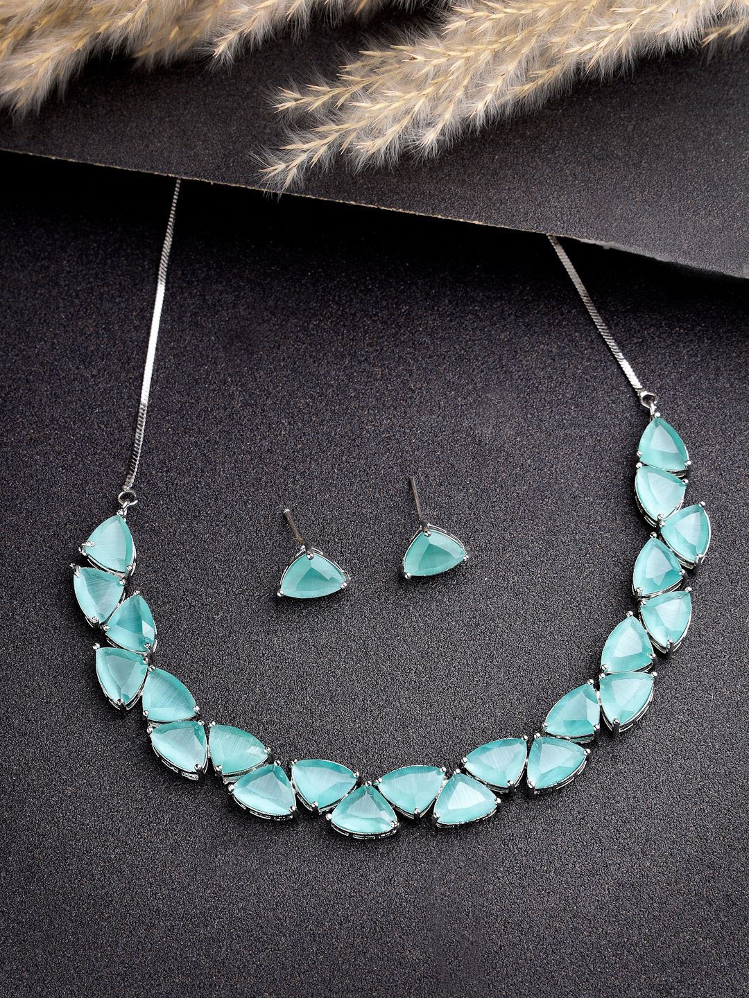 

NVR Girls Sliver Plated Stone Studded Jewellery Set, Silver