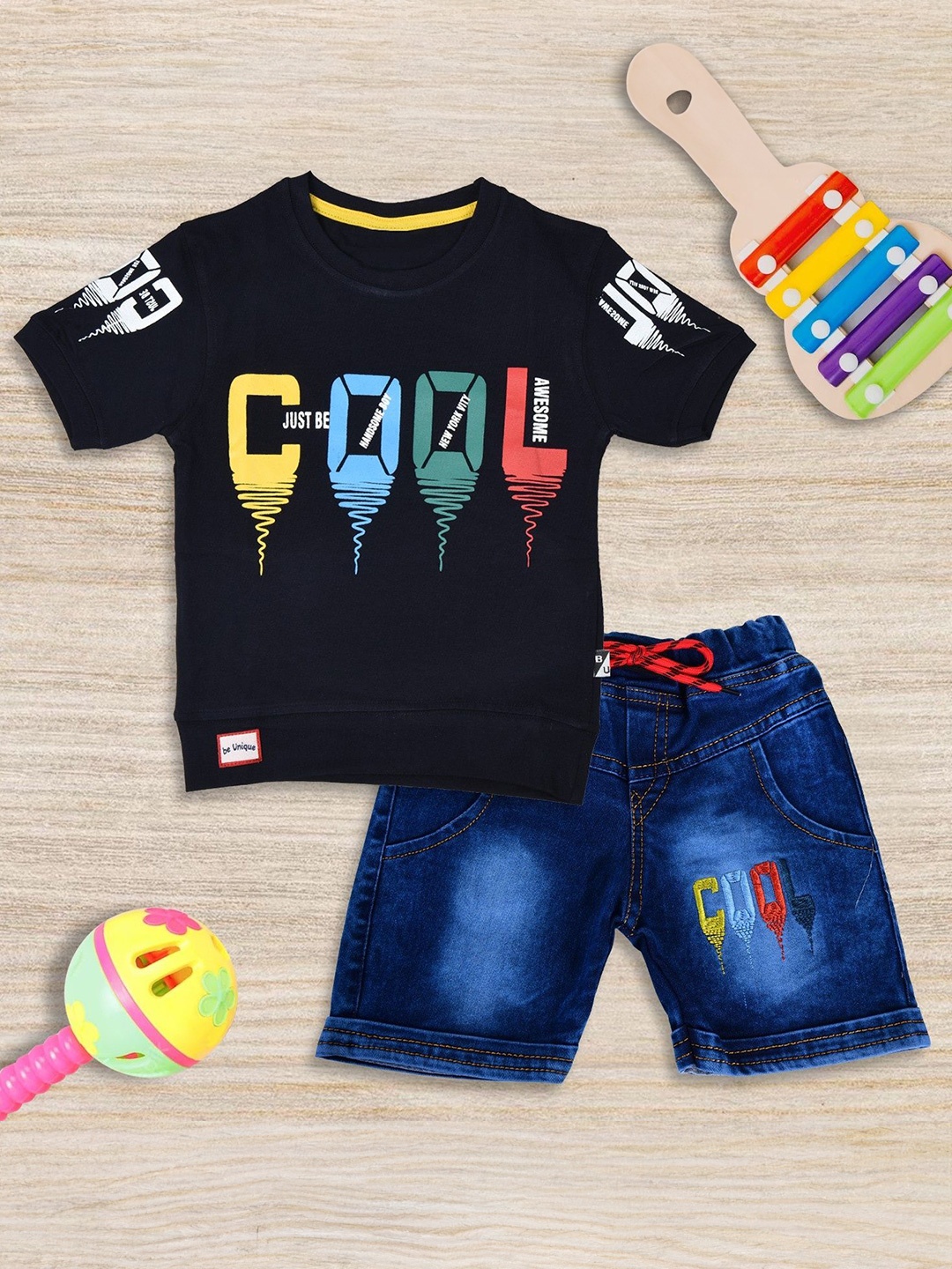 

BAESD Boys Printed T-shirt with Shorts, Navy blue