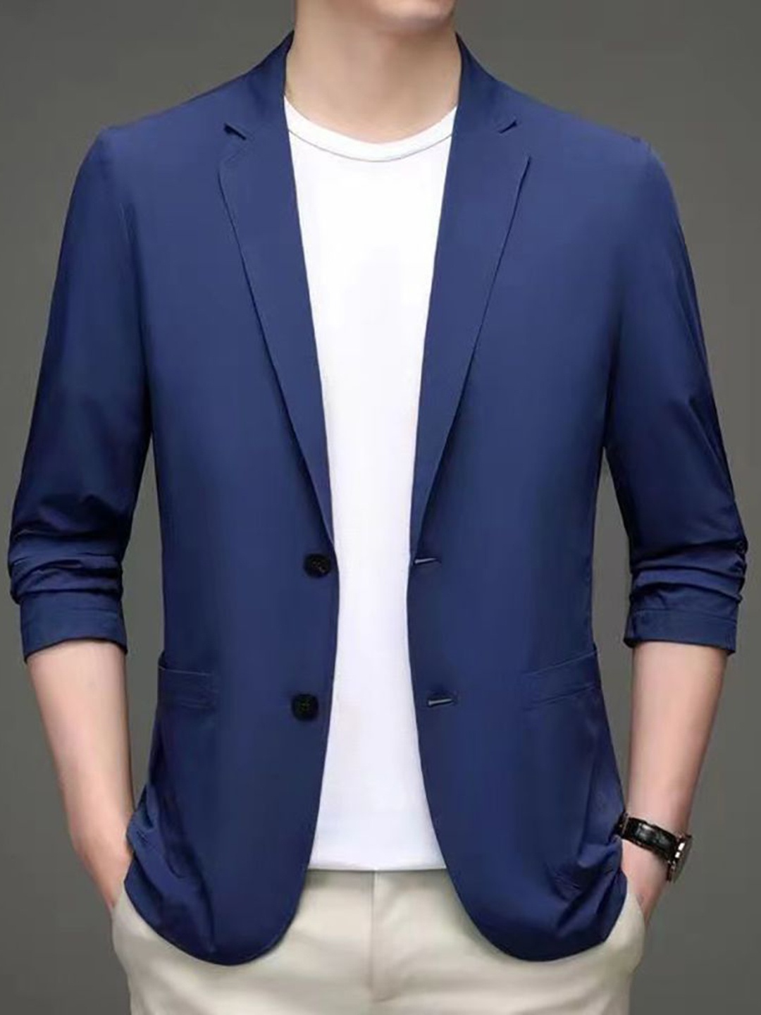 

StyleCast x Revolte Men Lightweight Open Front Jacket, Navy blue