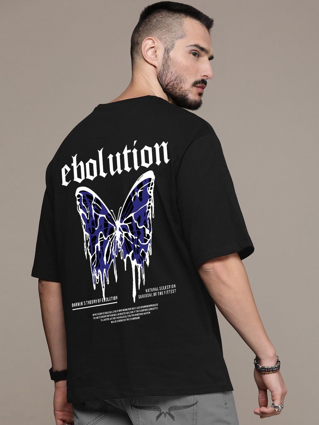 

Manlino Unisex Printed Drop-Shoulder Sleeves T-shirt, Black