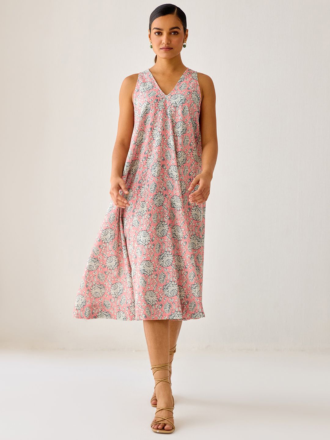 

Ancestry Floral Print Formal A-Line Midi Dress, Pink