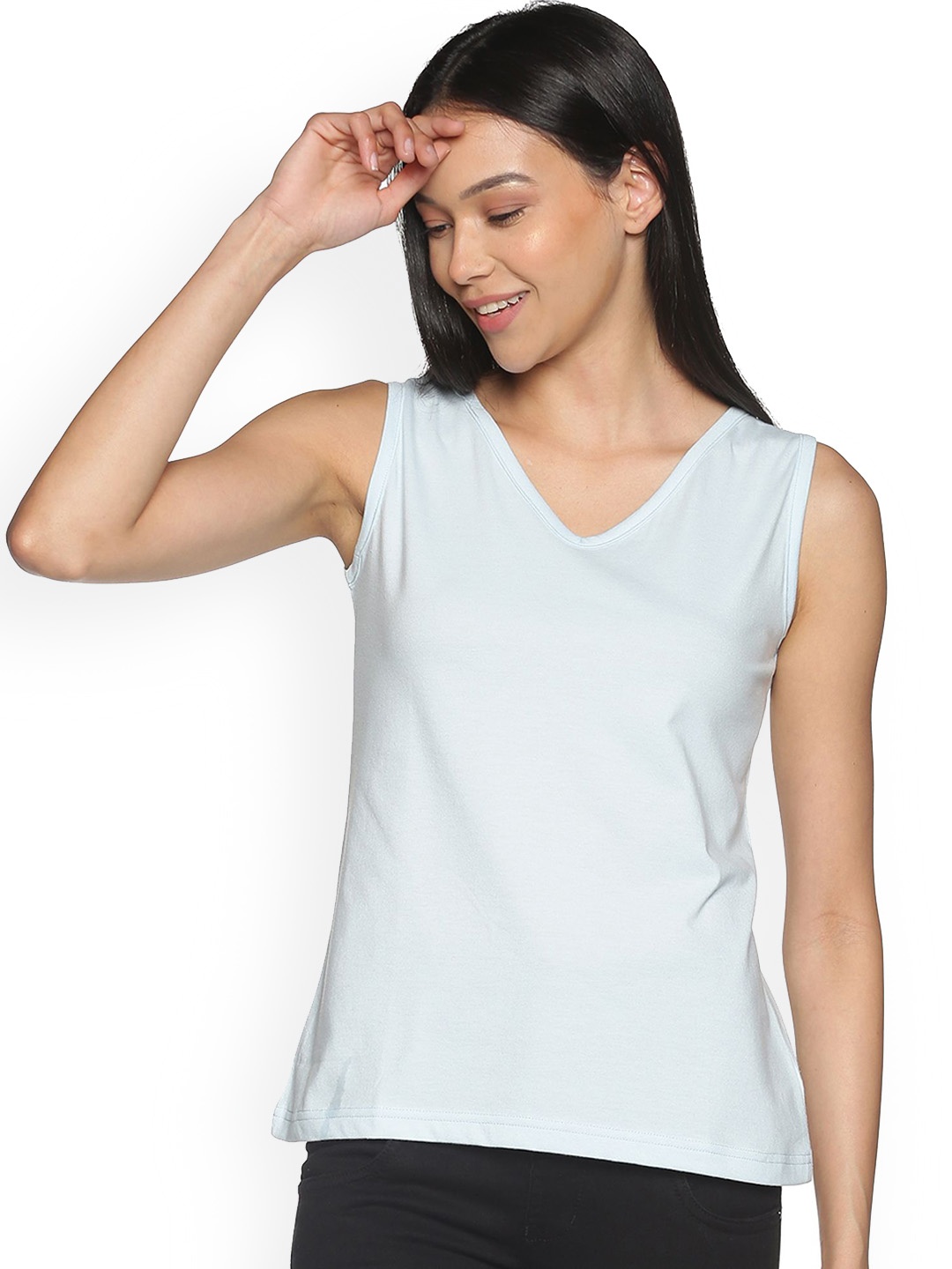 

ECOLINE Clothing Women Cotton V-Neck Top, Blue
