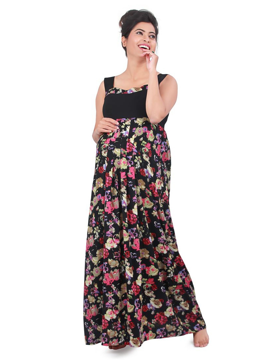 

Uzazi Floral Print Crepe Maternity Fit & Flare Maxi Dress, Black