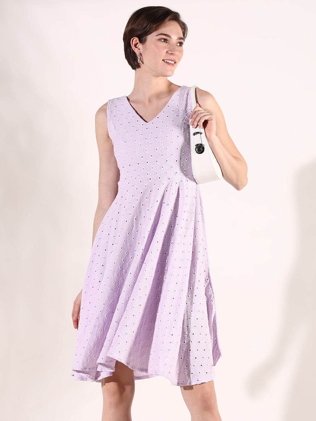 

SHOWOFF Schiffli Fit & Flare Dress, Lavender
