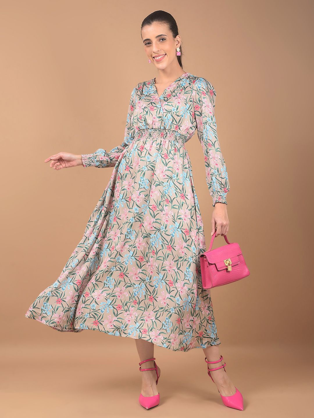 

Crimsoune Club Print Empire Maxi Dress, Beige