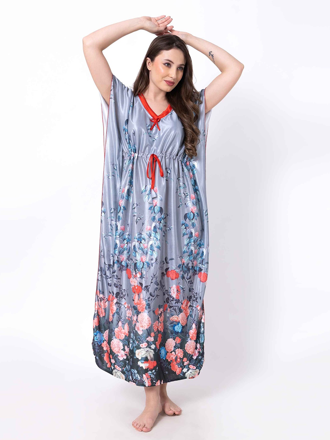 

AVYAY Printed Maxi Nightdress, Grey