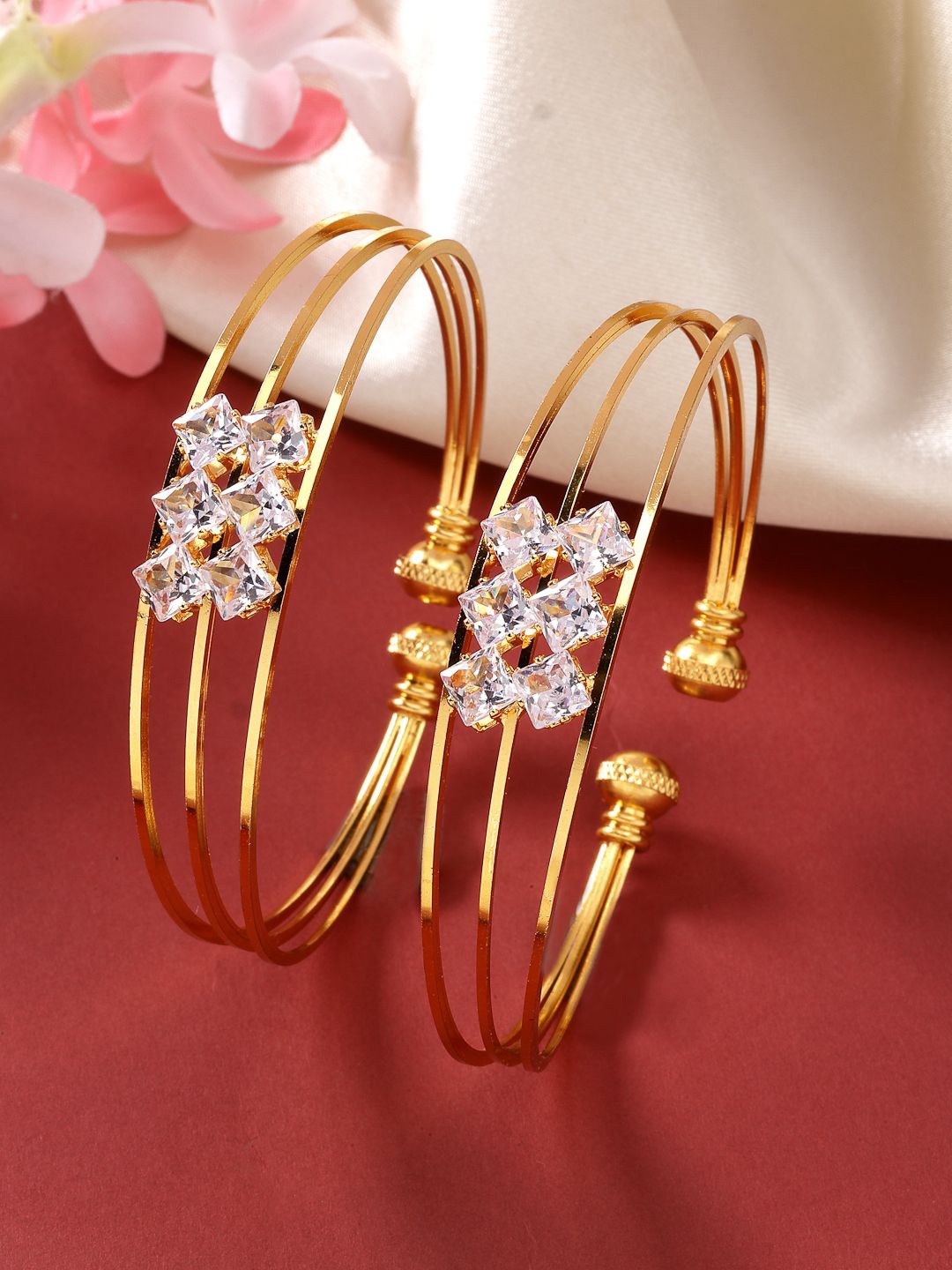 

NVR Set Of 2 Gold-Plated CZ-Studded Bangles