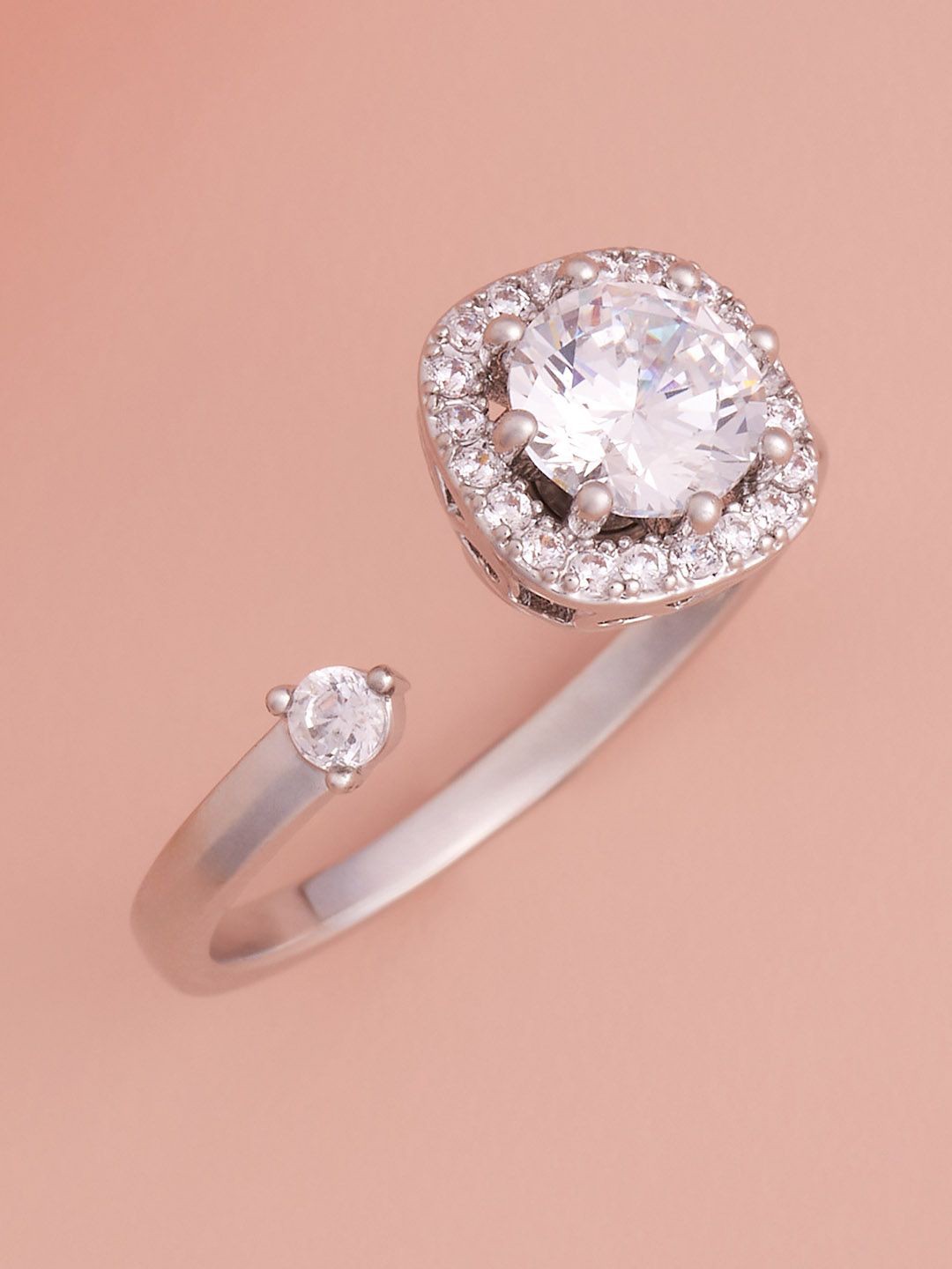 

Kushal's Fashion Jewellery Rhodium-Plated CZ-Studded Adjustable Finger Ring, Silver