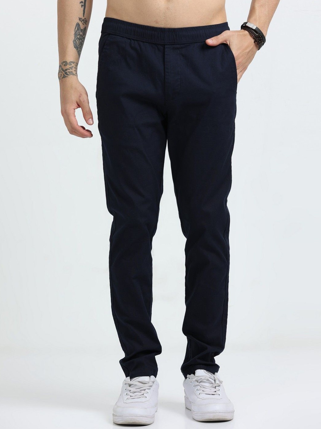 

NEVER NEUD Men Relaxed High-Rise Trousers, Navy blue