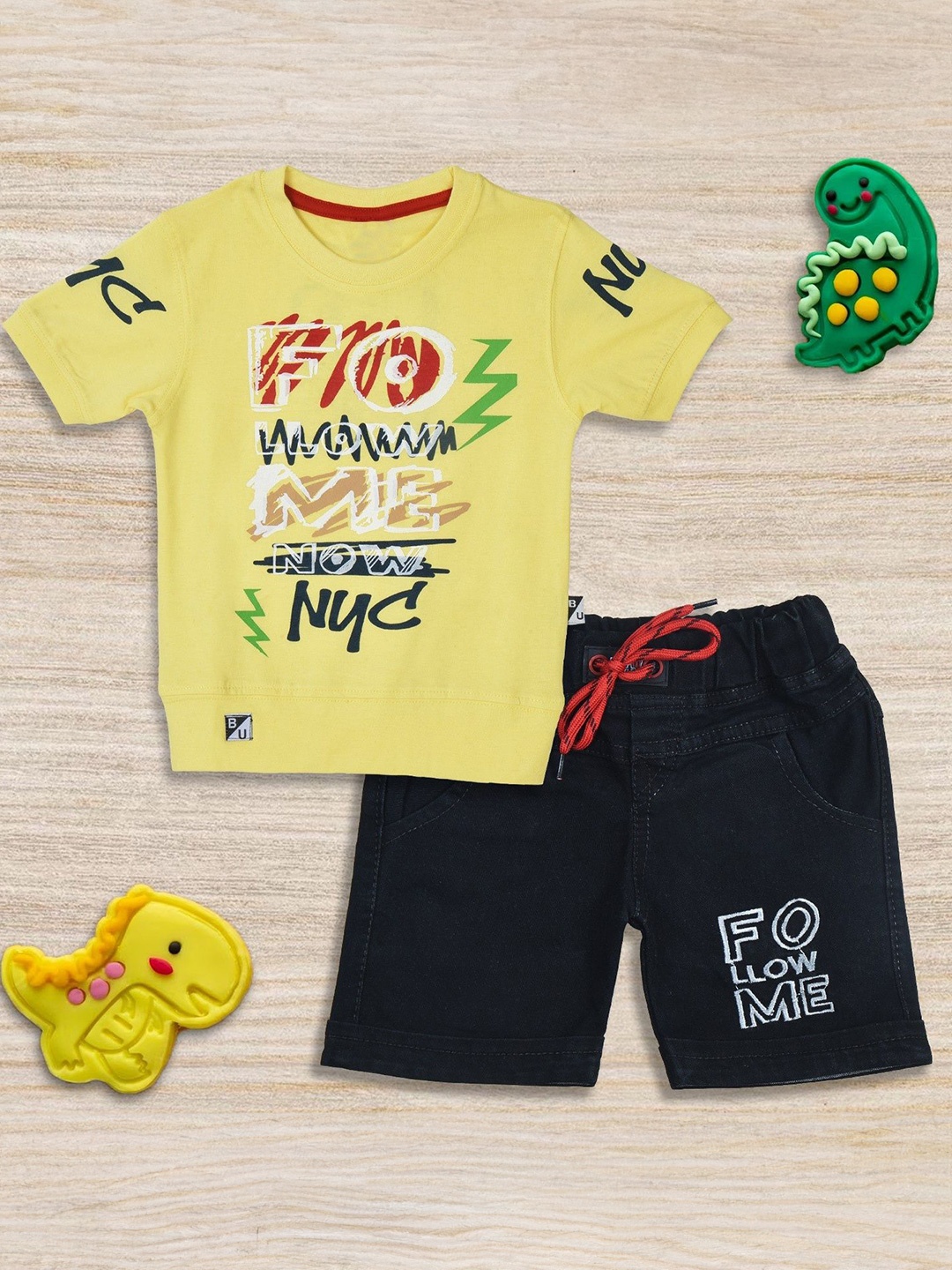 

BAESD Boys Printed T-shirt with Shorts, Yellow