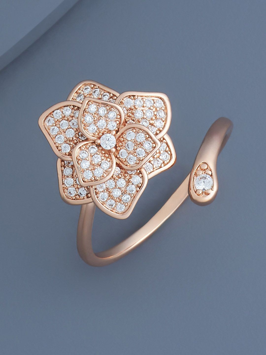 

Kushal's Fashion Jewellery Rose Gold-Plated CZ-Studded Adjustable Finger Ring