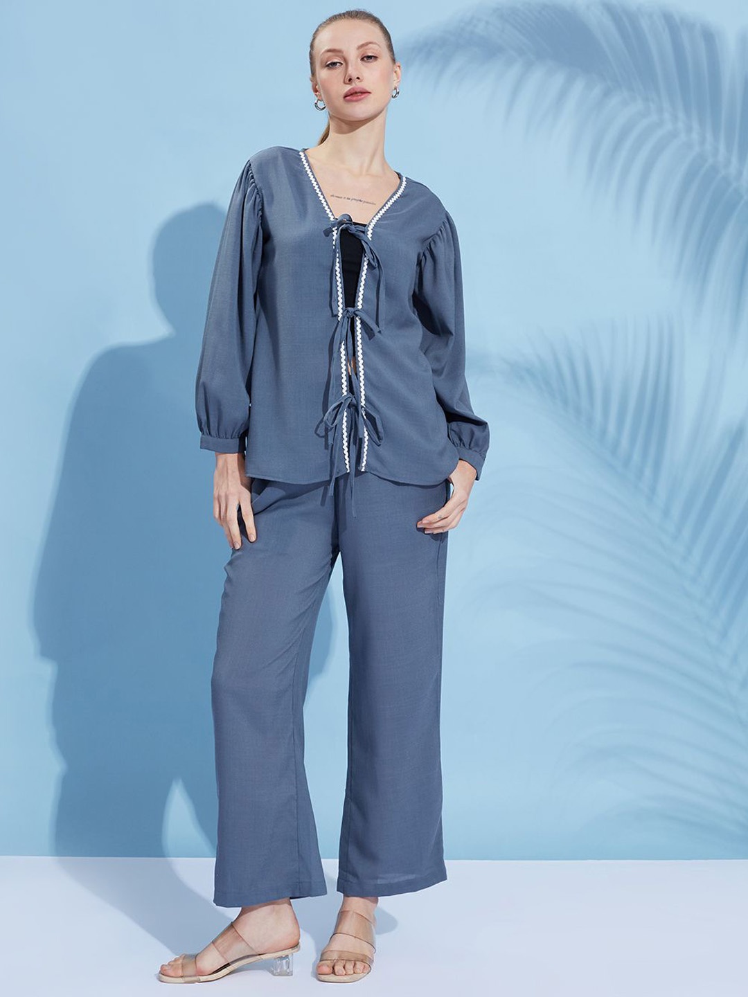 

DressBerry Grey Pure Cotton V-Neck Top With Trousers