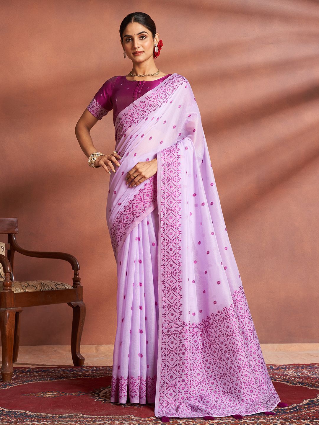 

SARHA Woven Design Silk Cotton Saree, Purple