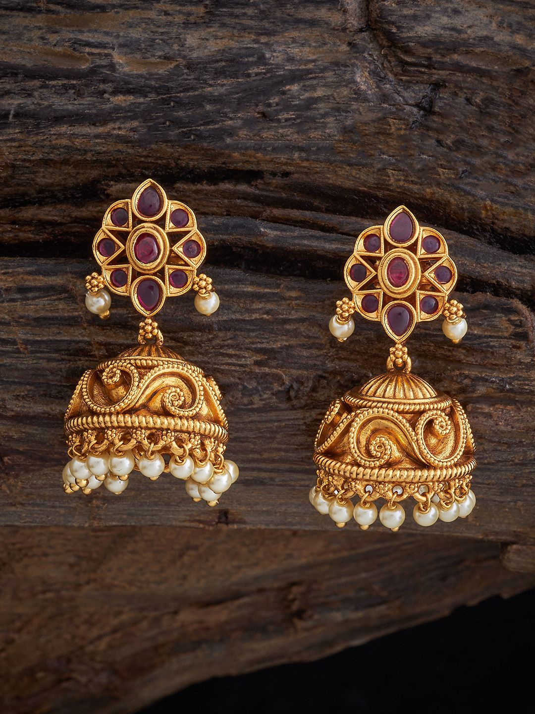 

Kushal's Fashion Jewellery Dome Shaped Jhumkas Earrings, Red