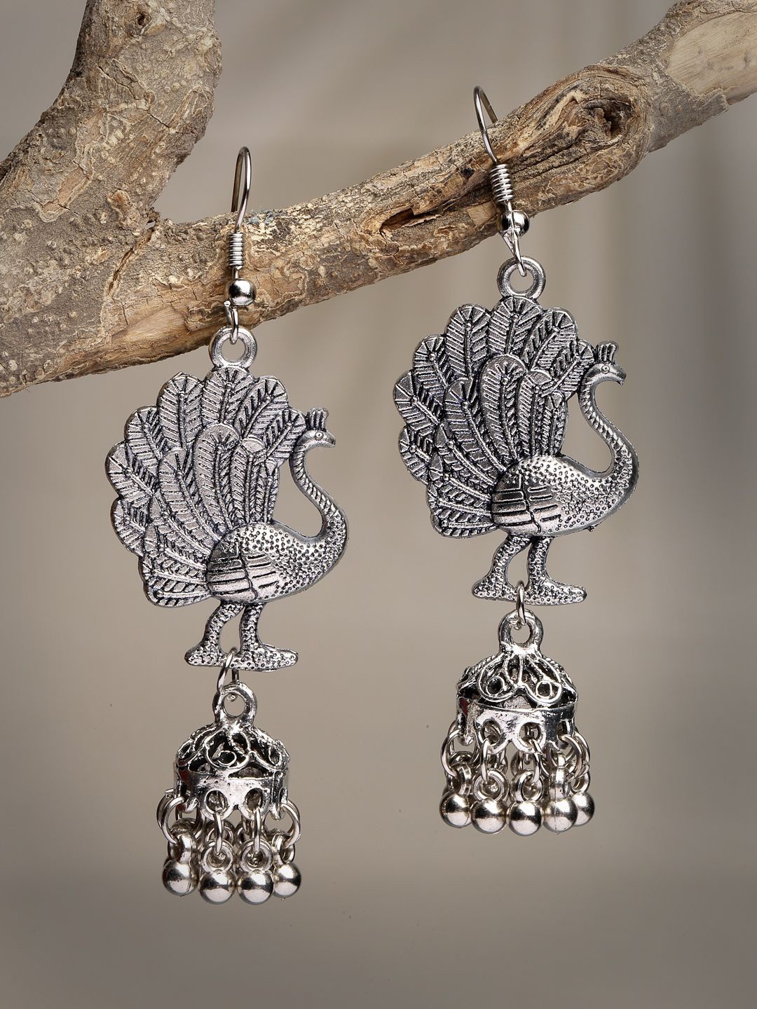 

NVR Contemporary Jhumkas Earrings, Silver