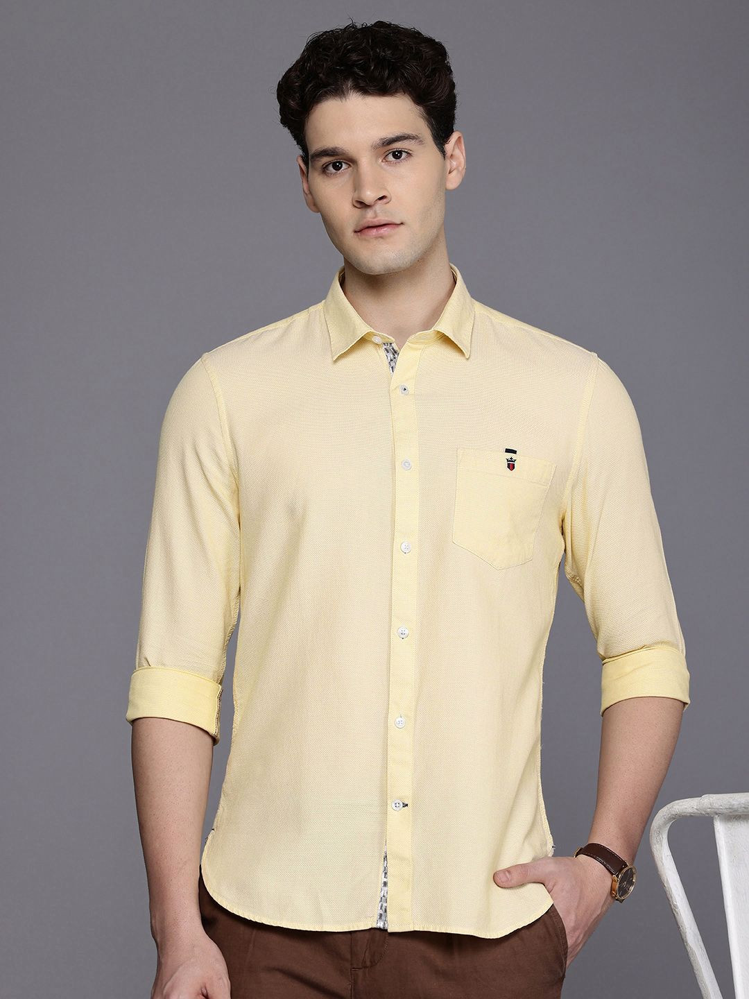 

Louis Philippe Sport Smart Fit Textured Pure Cotton Casual Shirt, Yellow