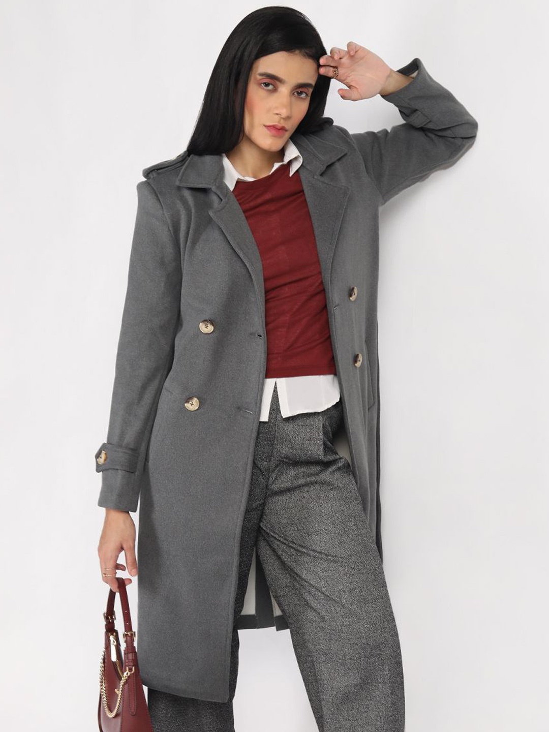 

The Roadster Lifestyle Co Double Breasted Over Coat, Grey