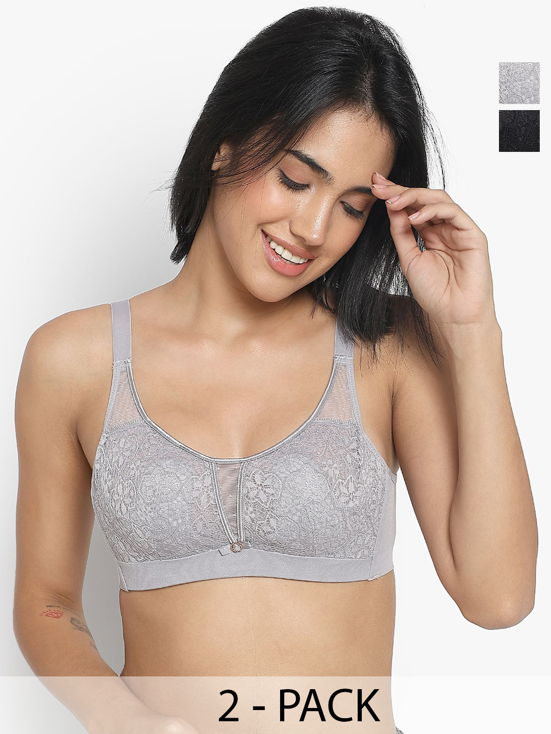 

PARKHA Women Everyday Full Coverage Lightly Padded Lace Bra, Black