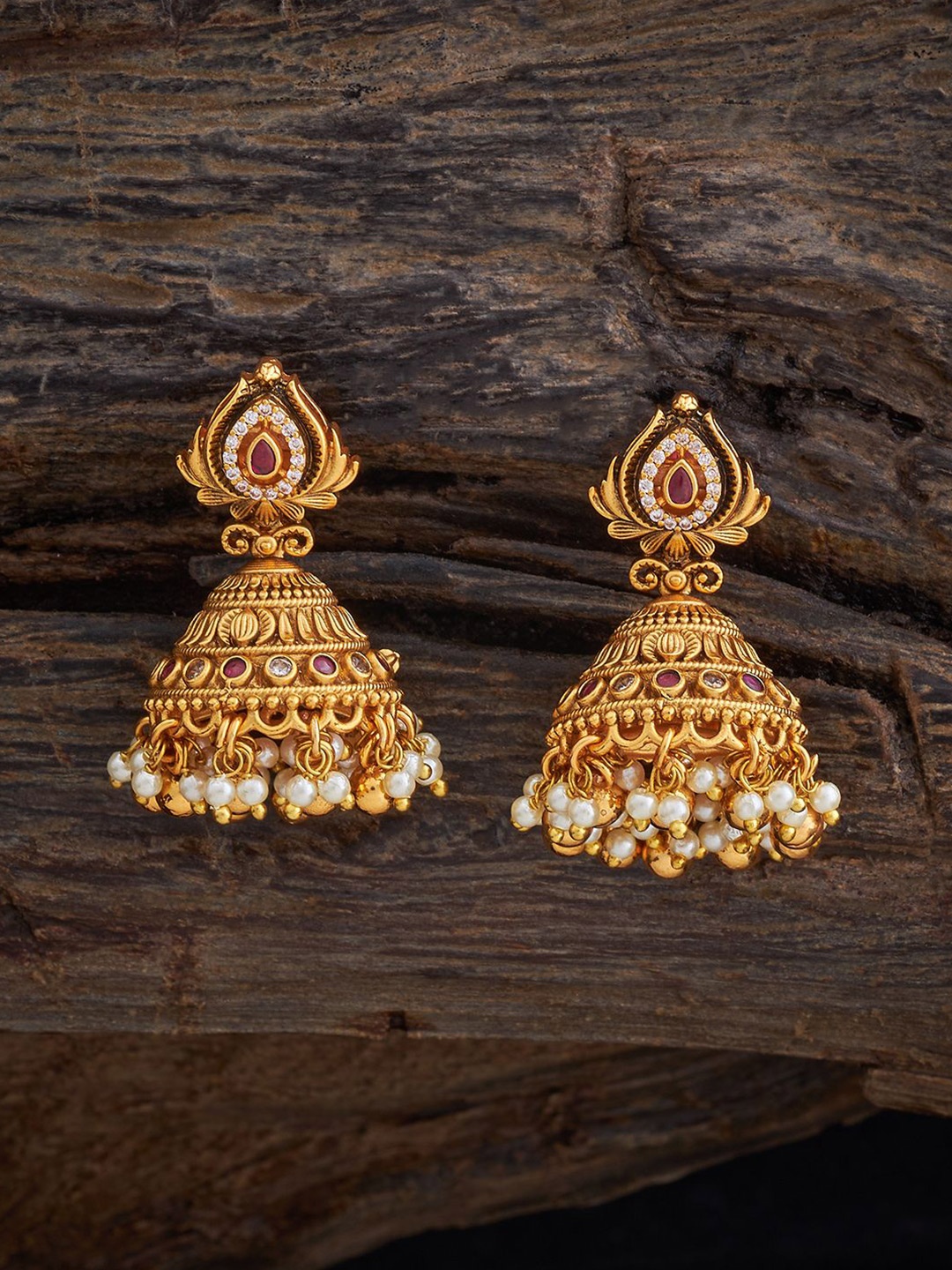 

Kushal's Fashion Jewellery Teardrop Shaped Jhumkas Earrings, Red