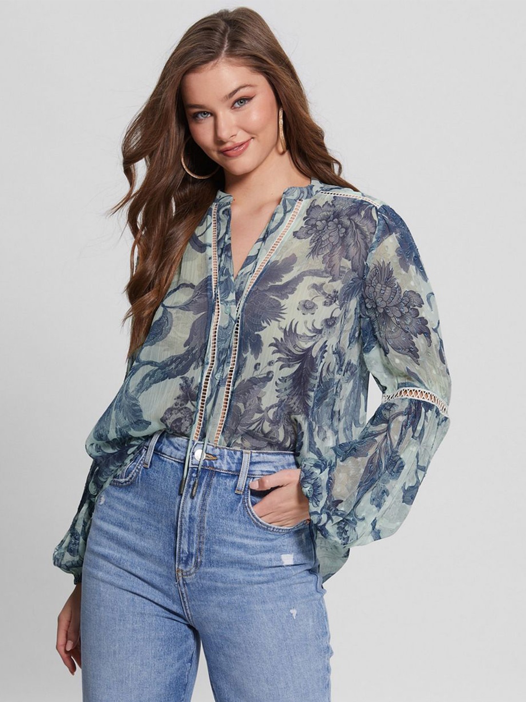 

GUESS Floral Print Shirt Style Top, Multi