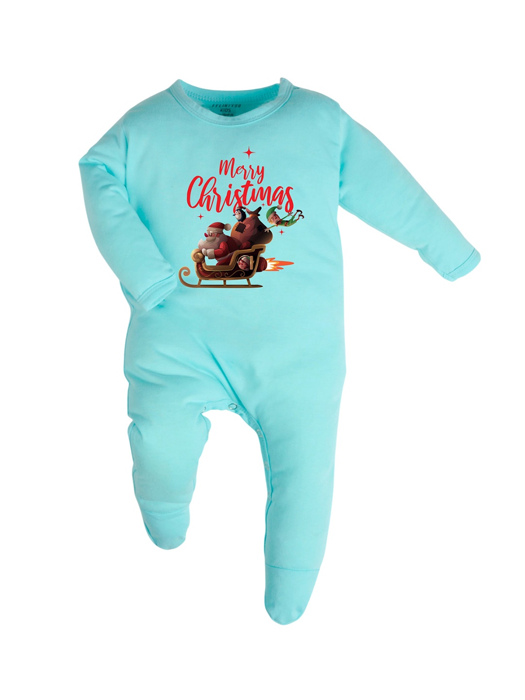 

FFLIRTYGO Infants Printed Pure Cotton Sleepsuit, Turquoise blue