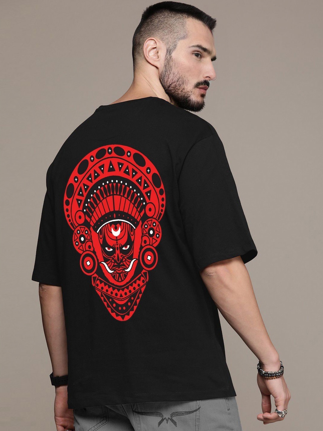 

Manlino Unisex Printed Drop-Shoulder Sleeves T-shirt, Black