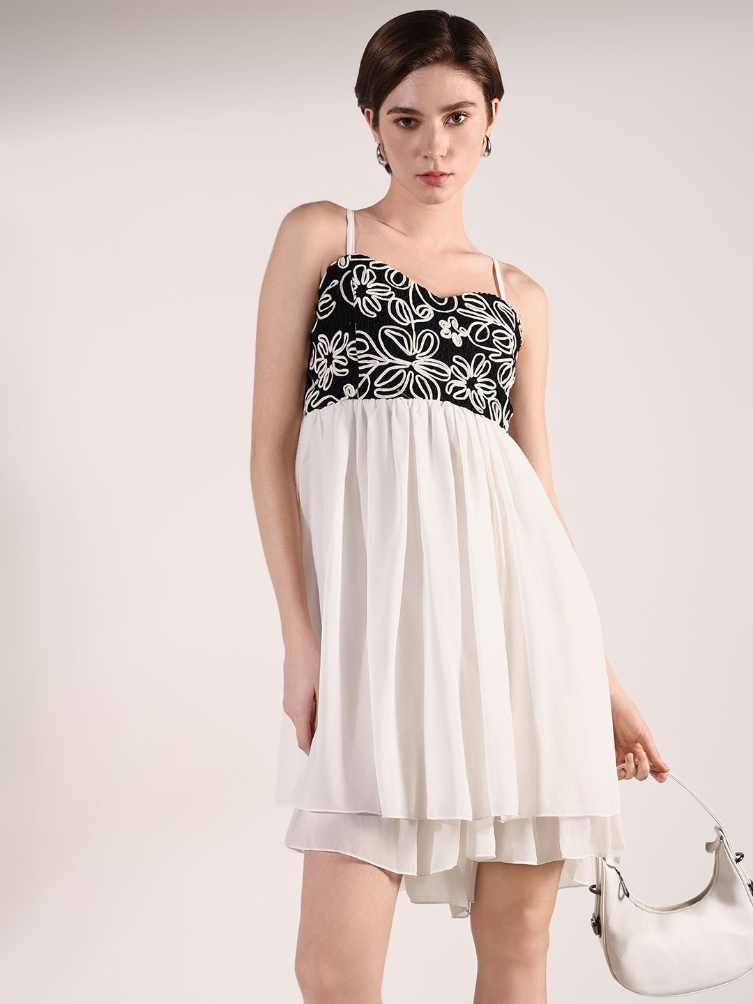 

SHOWOFF Self Design Fit & Flare Dress, White