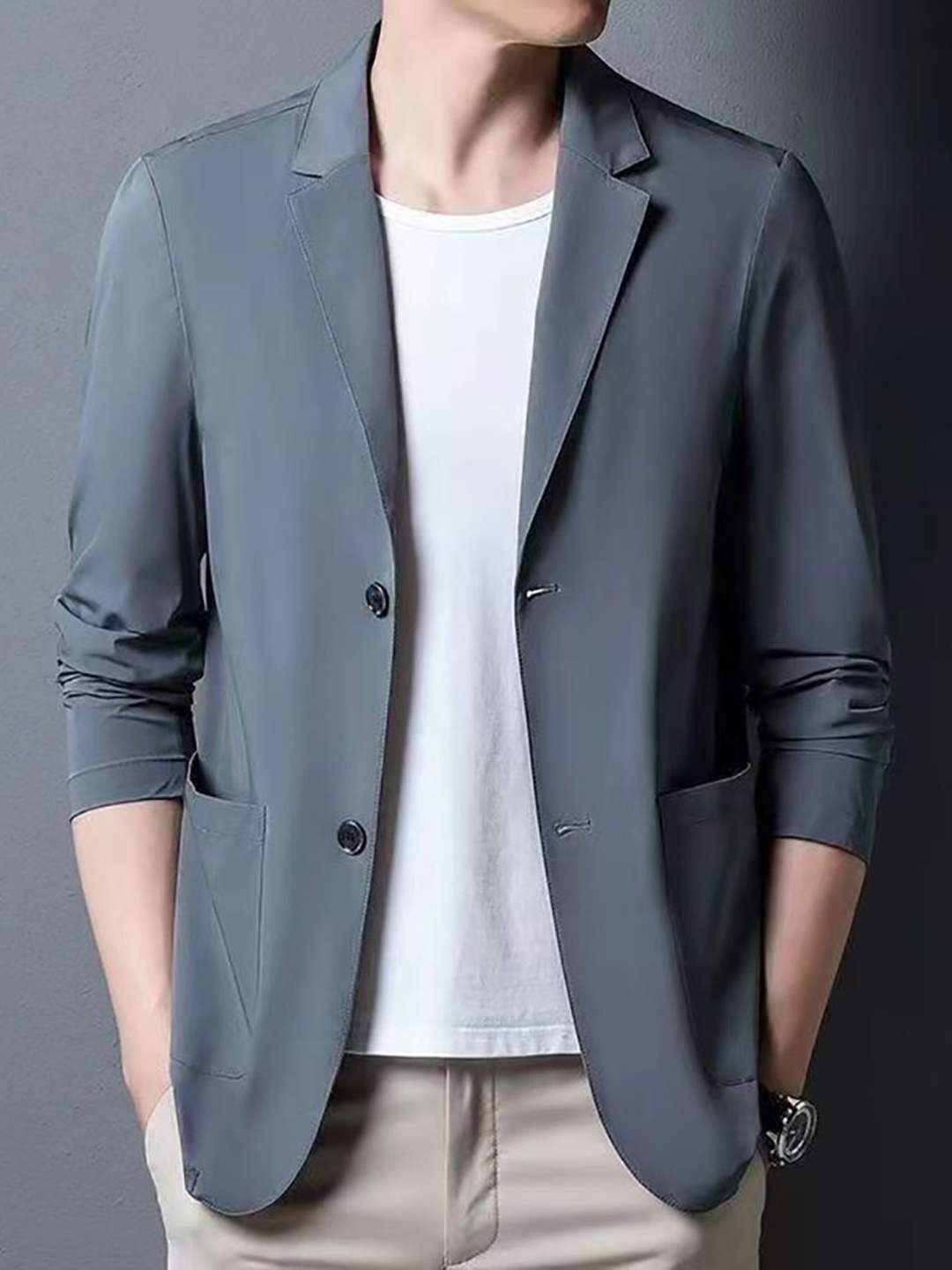 

StyleCast x Revolte Men Lightweight Open Front Jacket, Grey