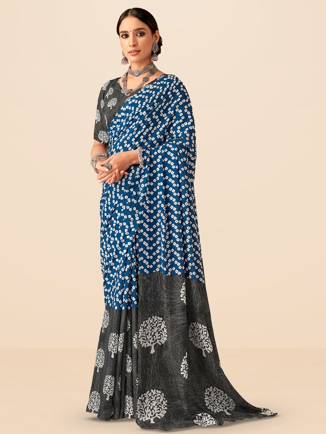 

SARHA Bandhani Pure Georgette Saree, Blue