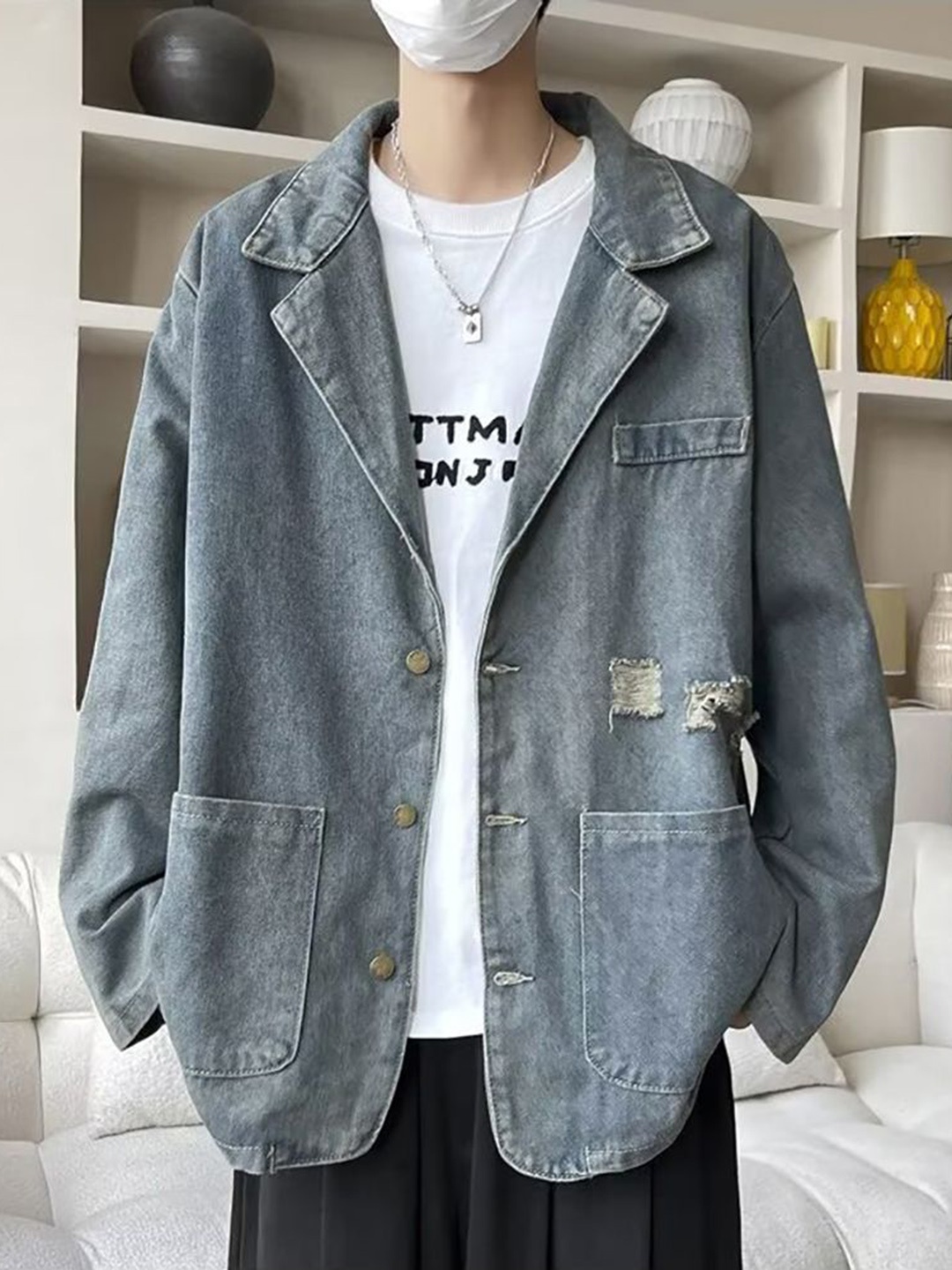

StyleCast x Revolte Men Lightweight Open Front Jacket, Blue