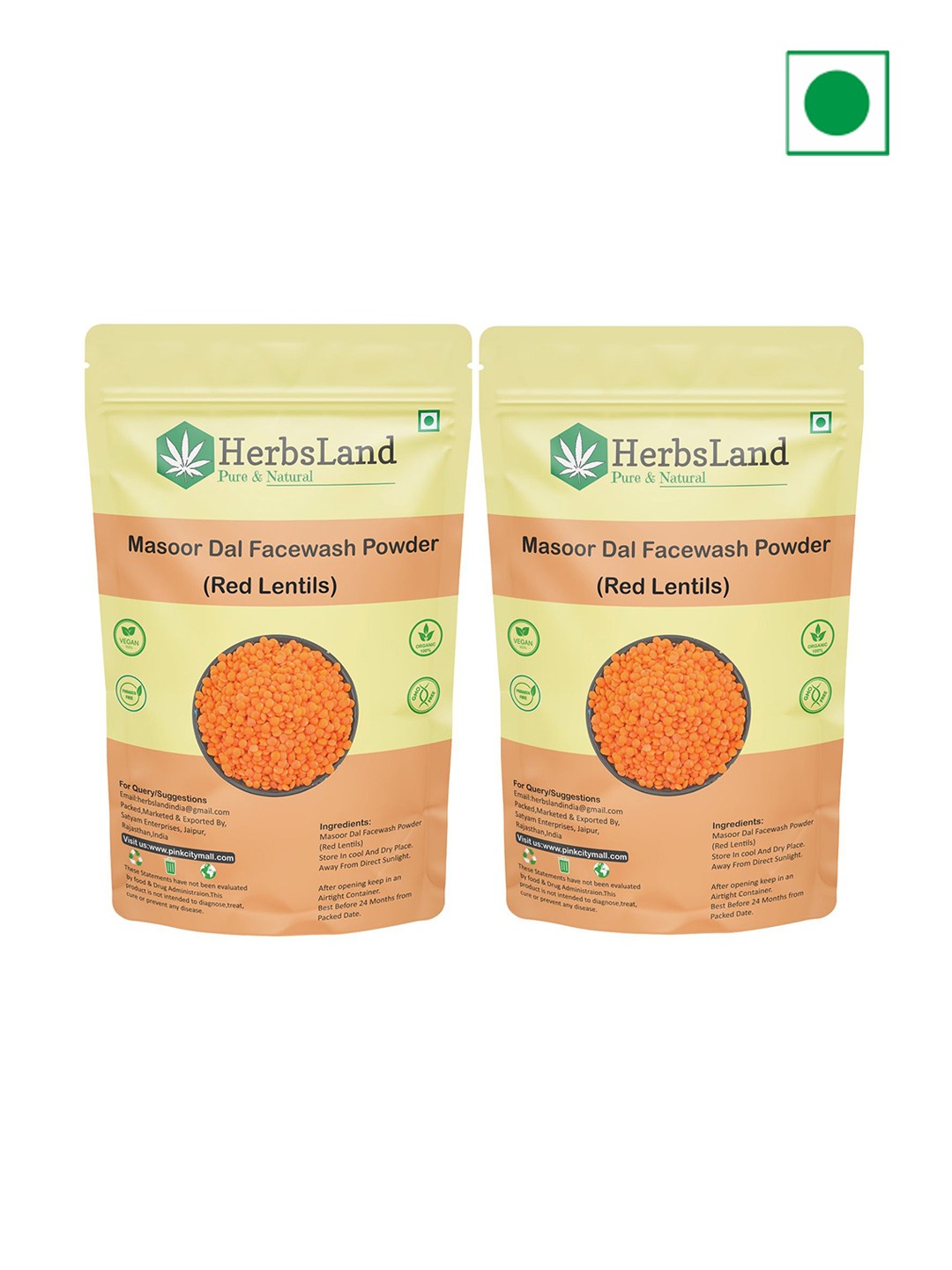 

HerbsLand Set Of 2 Masoor Dal Face Wash Powder - 100 g Each, Orange