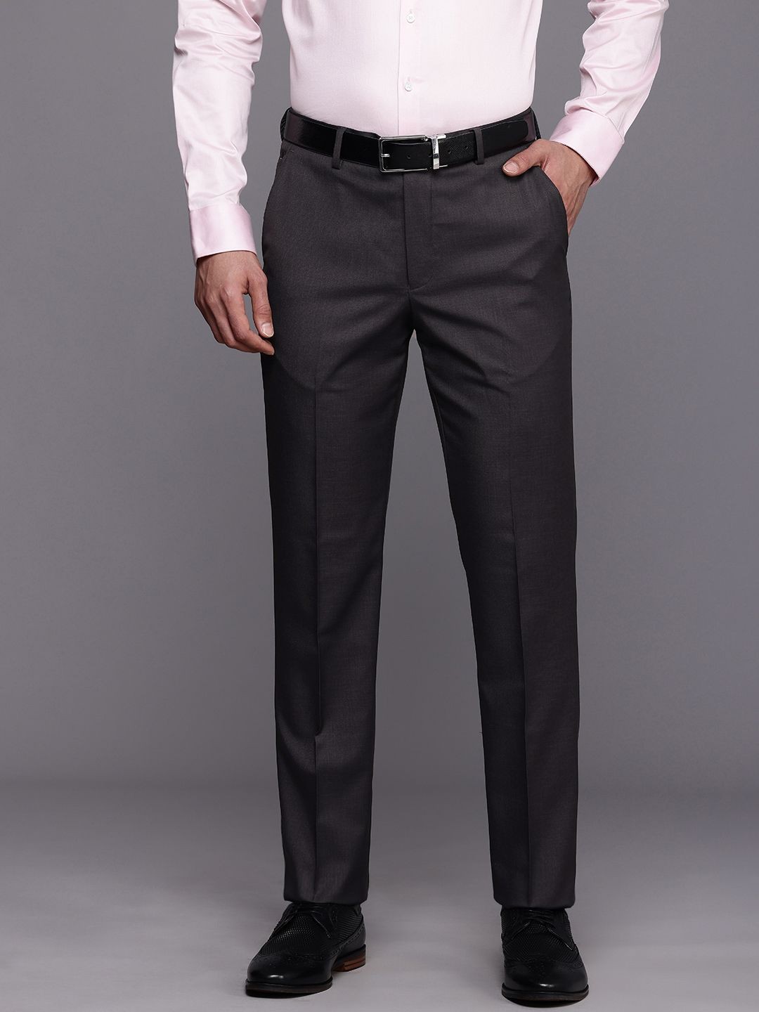 

Louis Philippe Men Slim Fit Formal Trousers, Charcoal