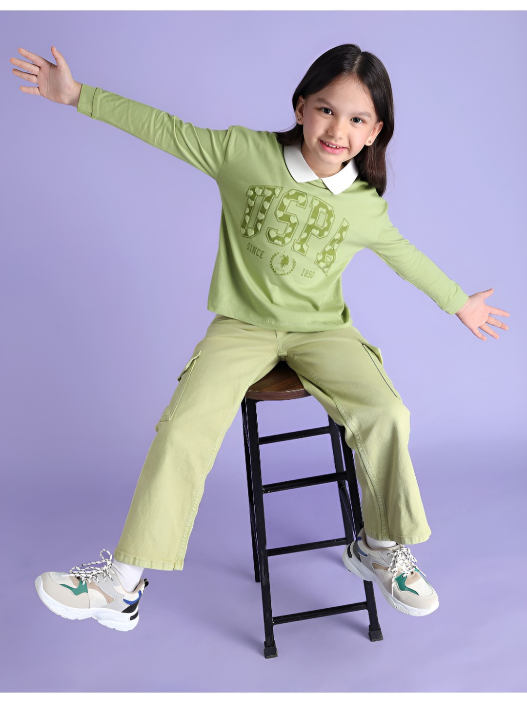 

U.S. Polo Assn. Kids Girls Printed Polo Collar Applique T-shirt, Green