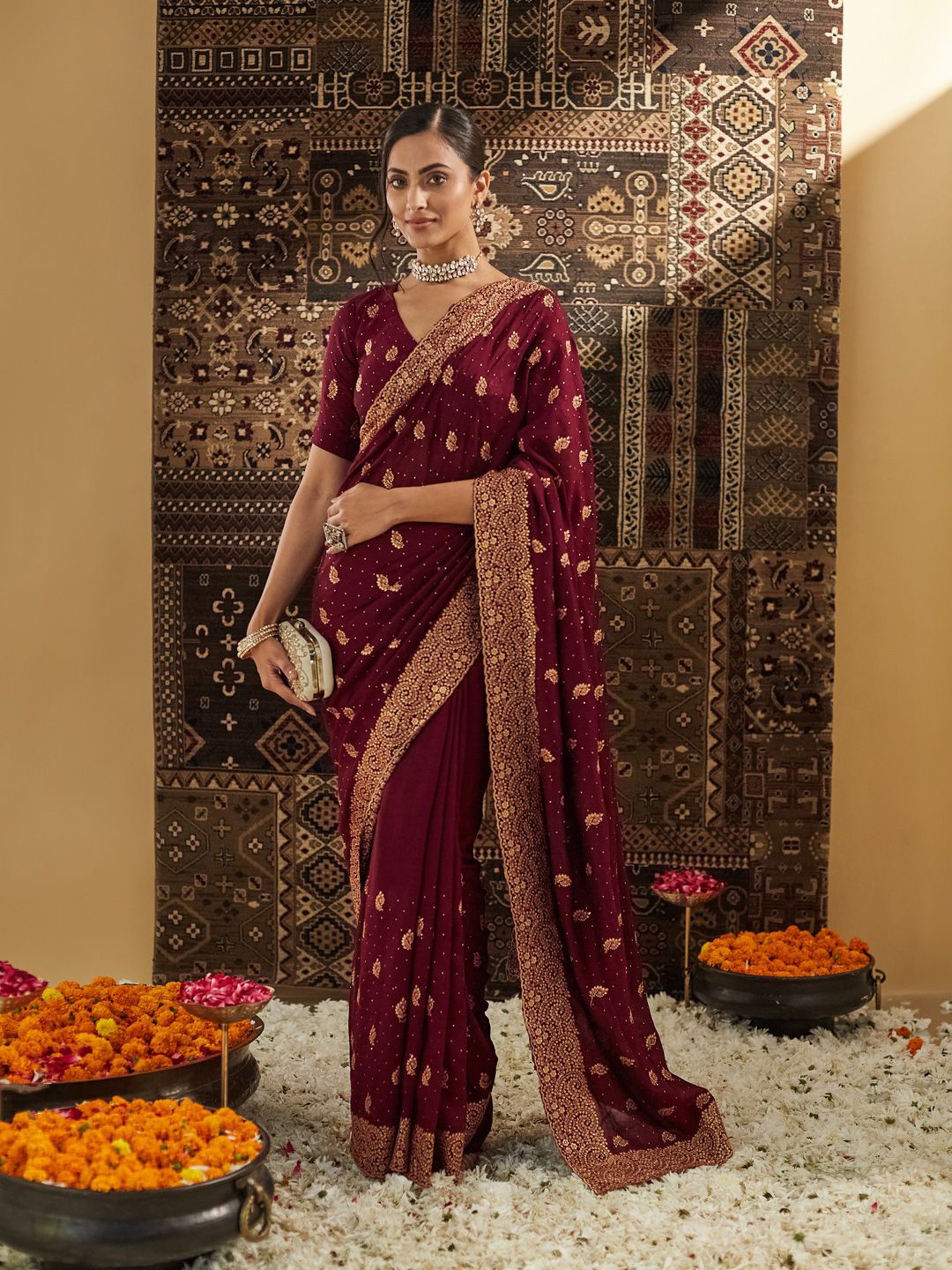 

kasee Embellished Zari Silk Cotton Heavy Work Saree, Magenta