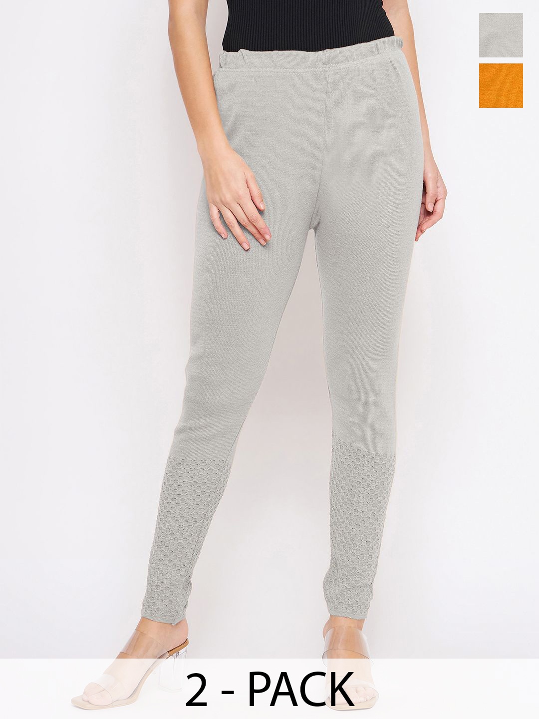 

Castle Lifestyle Pack Of 2 Mid-Rise Ankle-Length Leggings, Grey
