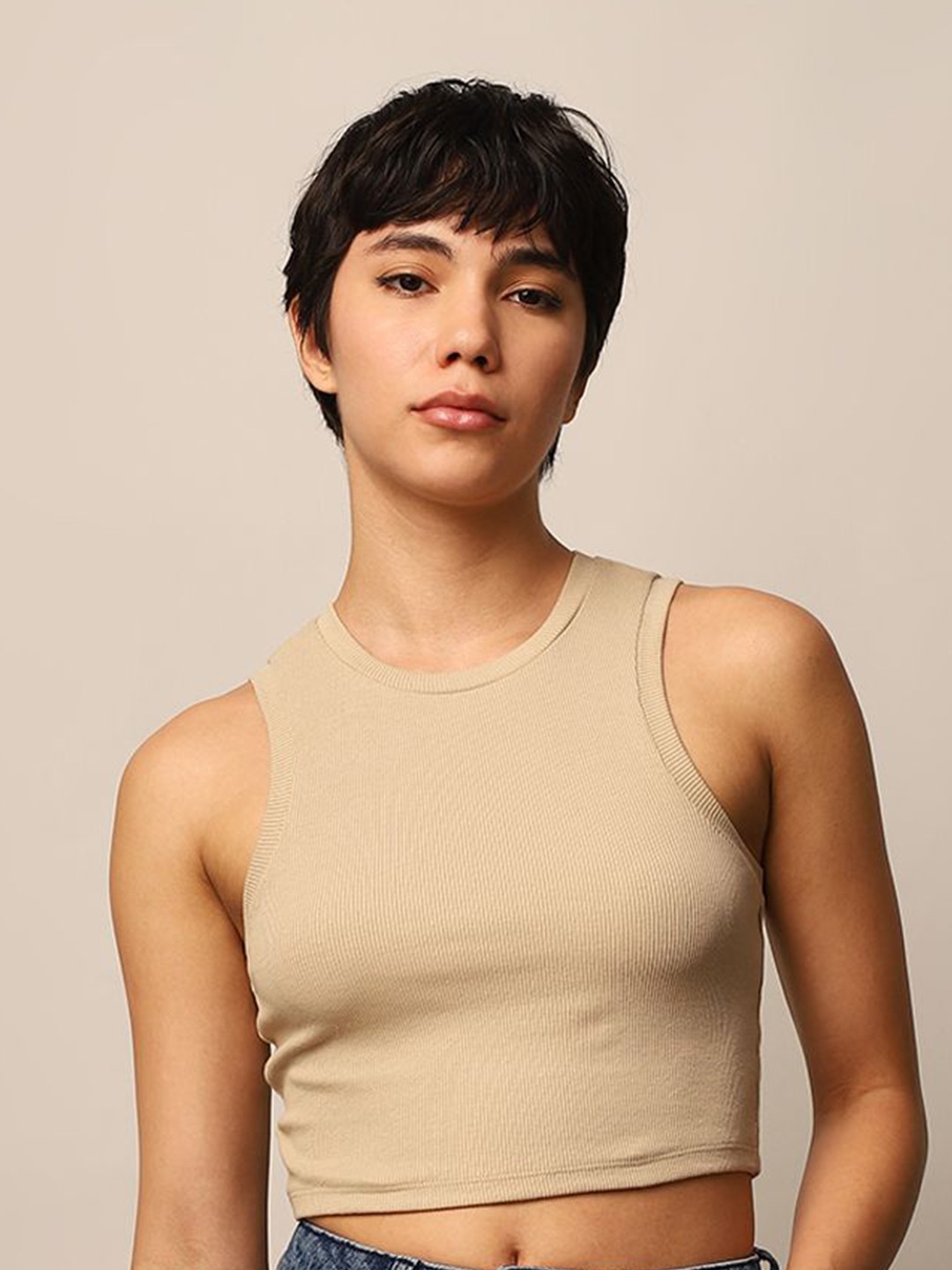 

ONLY Cotton Tank Crop Top, Beige