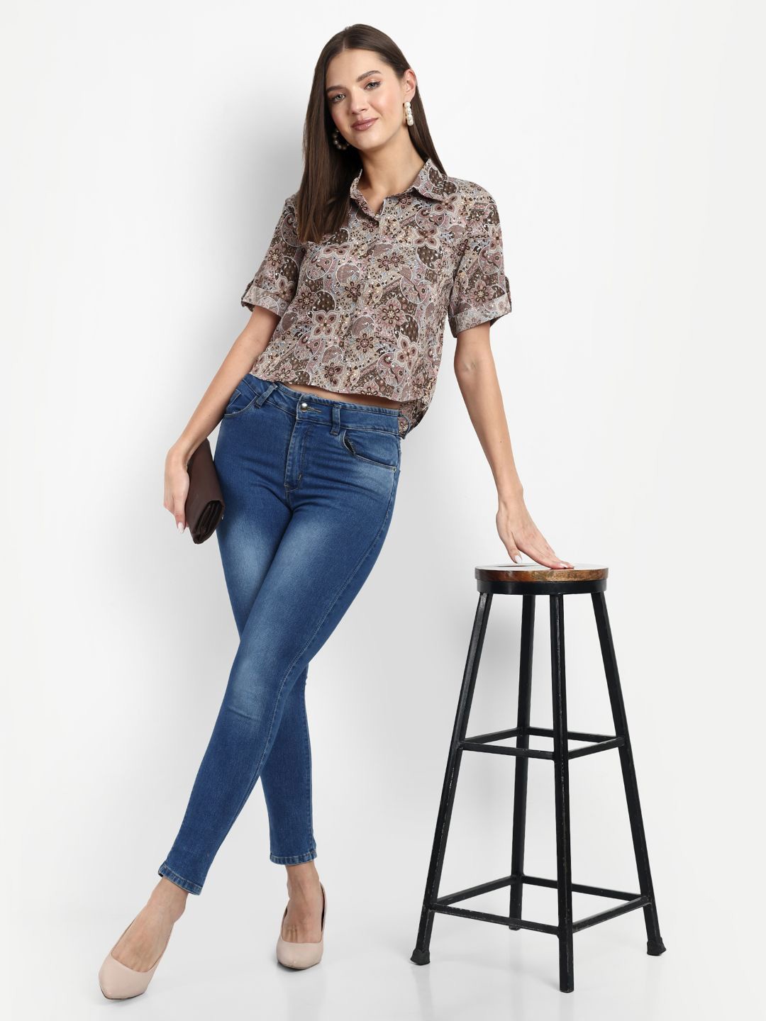 

Oh Rare Women Opaque Printed Casual Shirt, Brown