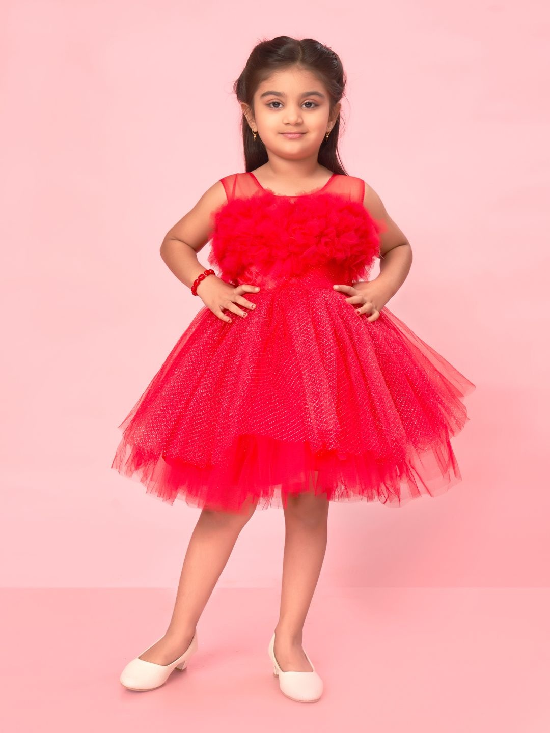 

HERE&NOW Net Fit & Flare Dress, Red