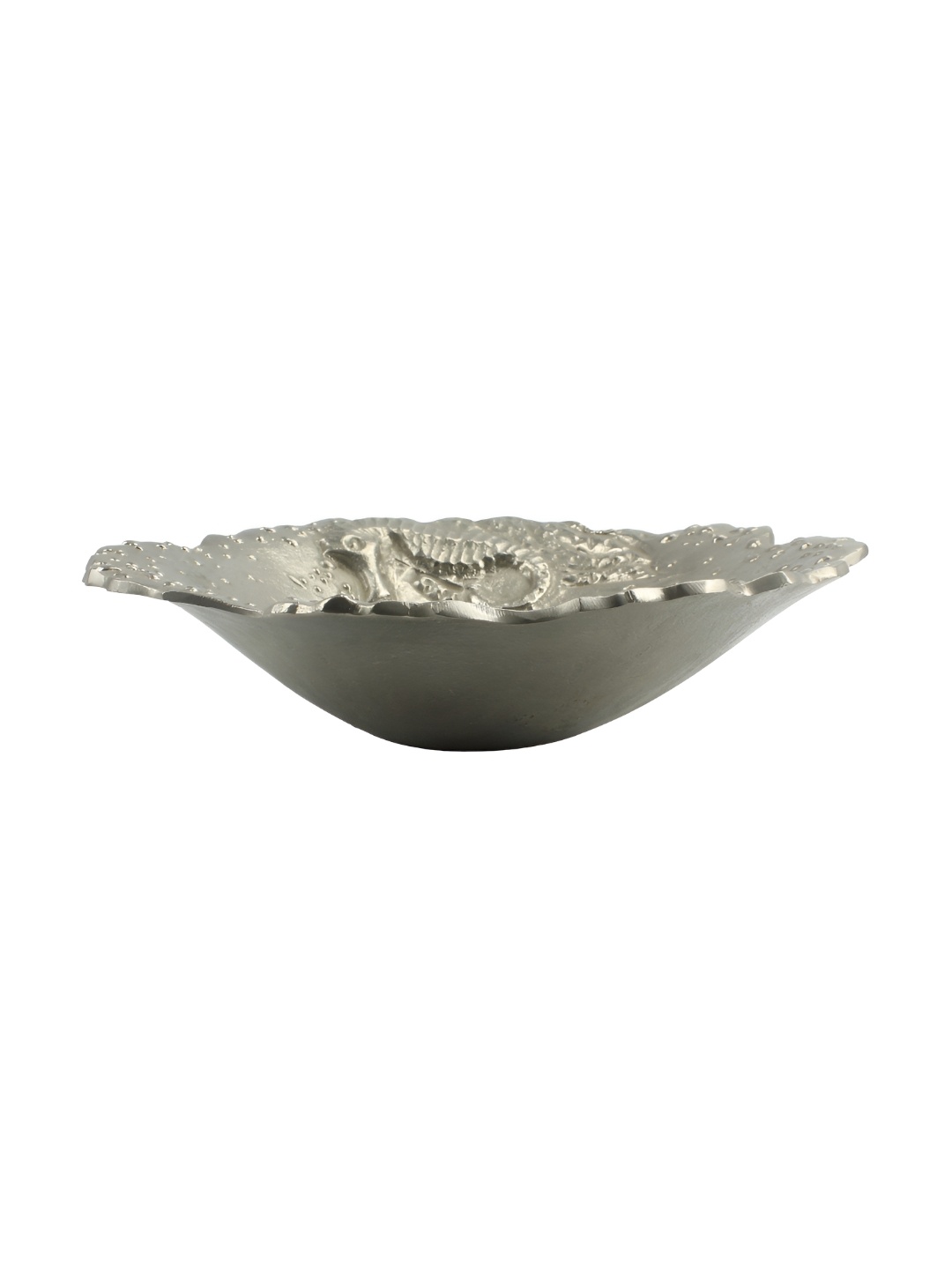 

Hind Decor Textured Round Seahorse Design Decorative Bowl, Silver